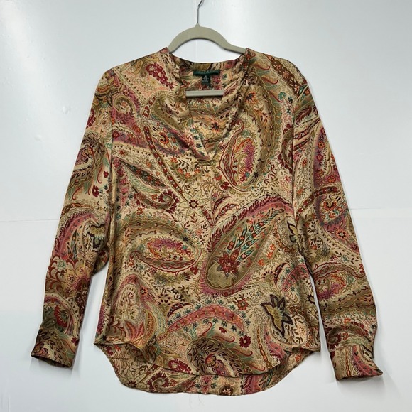 Lauren Ralph Lauren Tops - Lauren Ralph‎ Lauren Paisley Split Neck Blouse Multicolor Long Sleeve Small 0681
